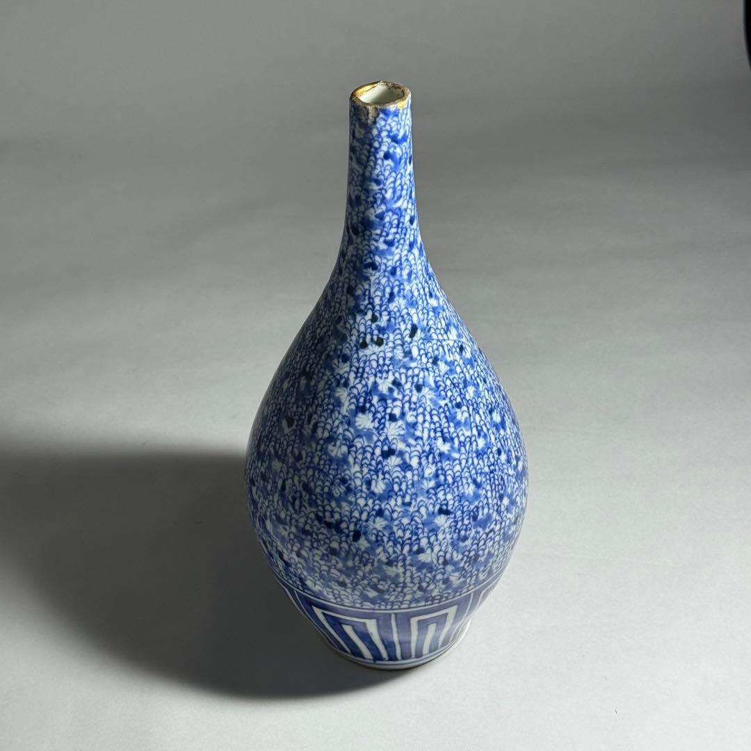 ◆古伊万里 染付微塵唐草文徳利 一輪挿し 花瓶 江戸時代中期〜後期 金継ぎ◆