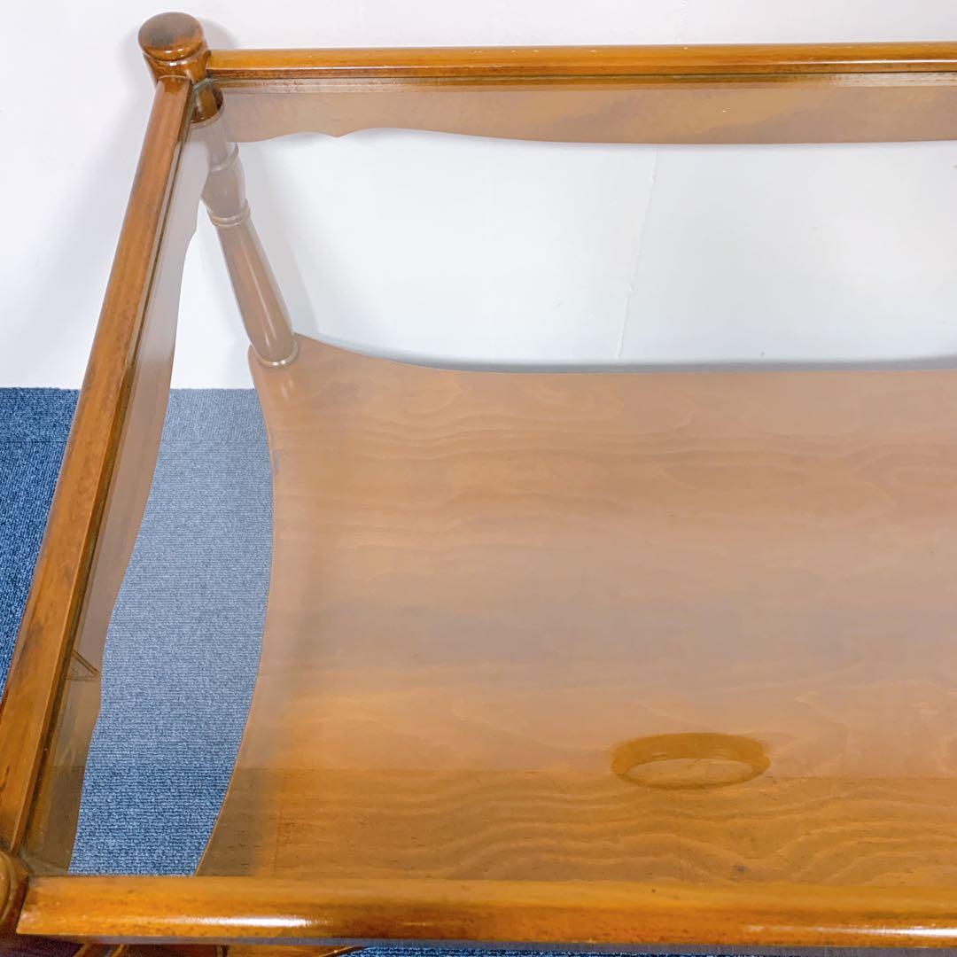 【稀少美品】アンティーク 木彫り ガラス ローテーブル 昭和レトロ