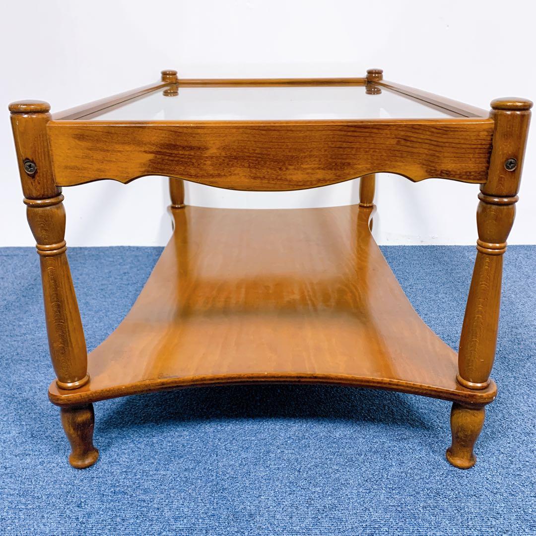 【稀少美品】アンティーク 木彫り ガラス ローテーブル 昭和レトロ