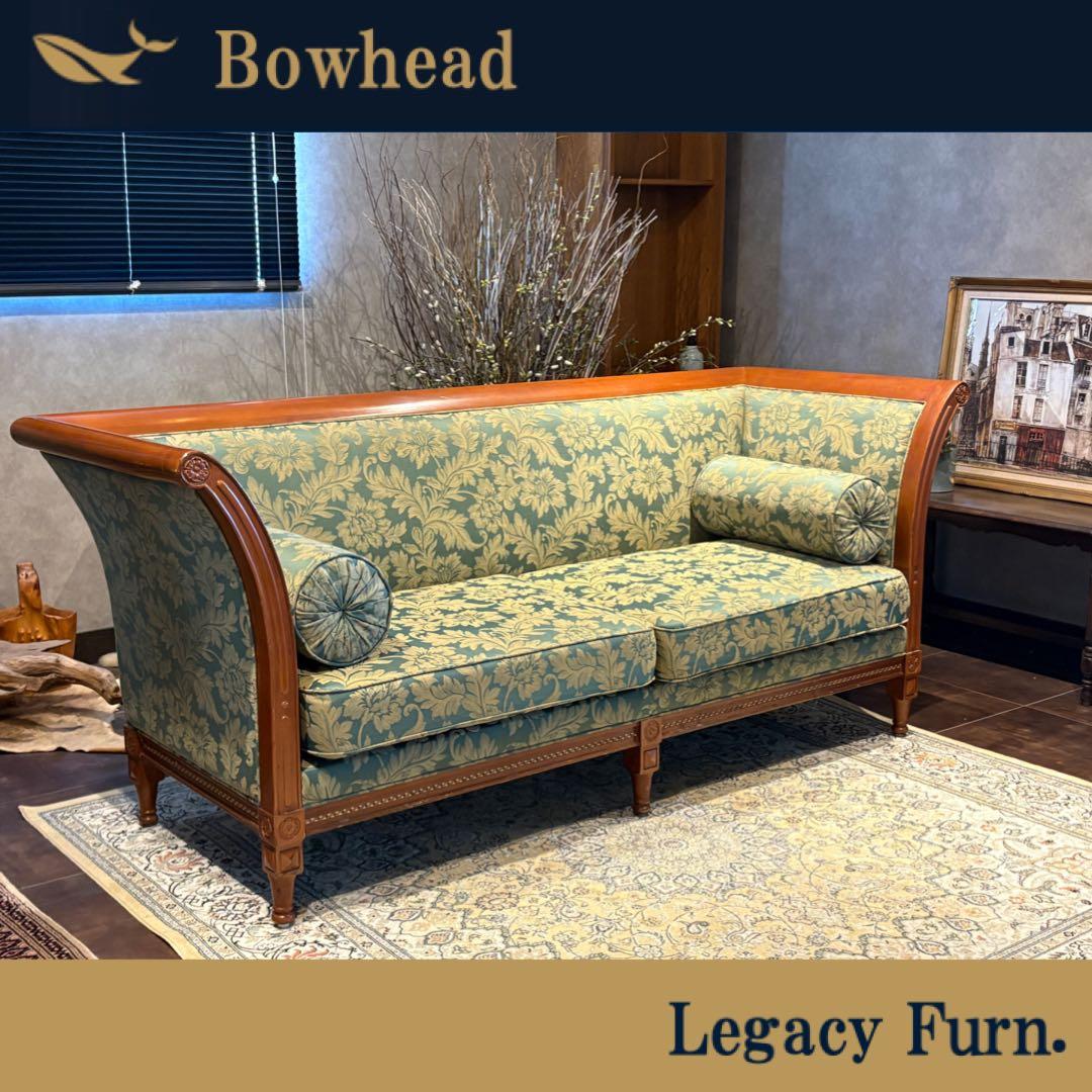 ① クラシック 3人掛けソファ 3Pソファ 花柄 グリーン ビンテージ nY