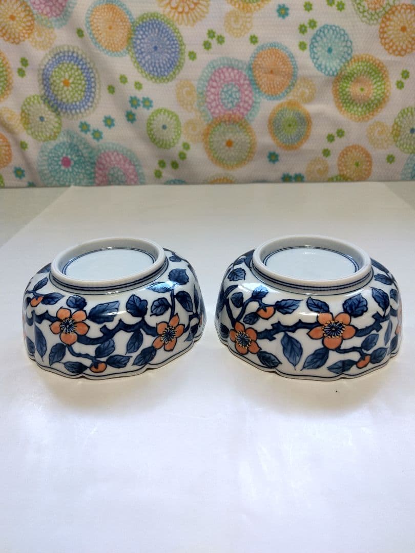 京清水焼輪花彩色浅鉢手がき手引き