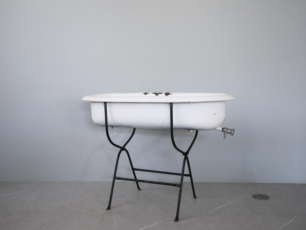 アンティーク琺瑯製ベビーバス/ホーロー/風呂/プランター花器(73-186-11