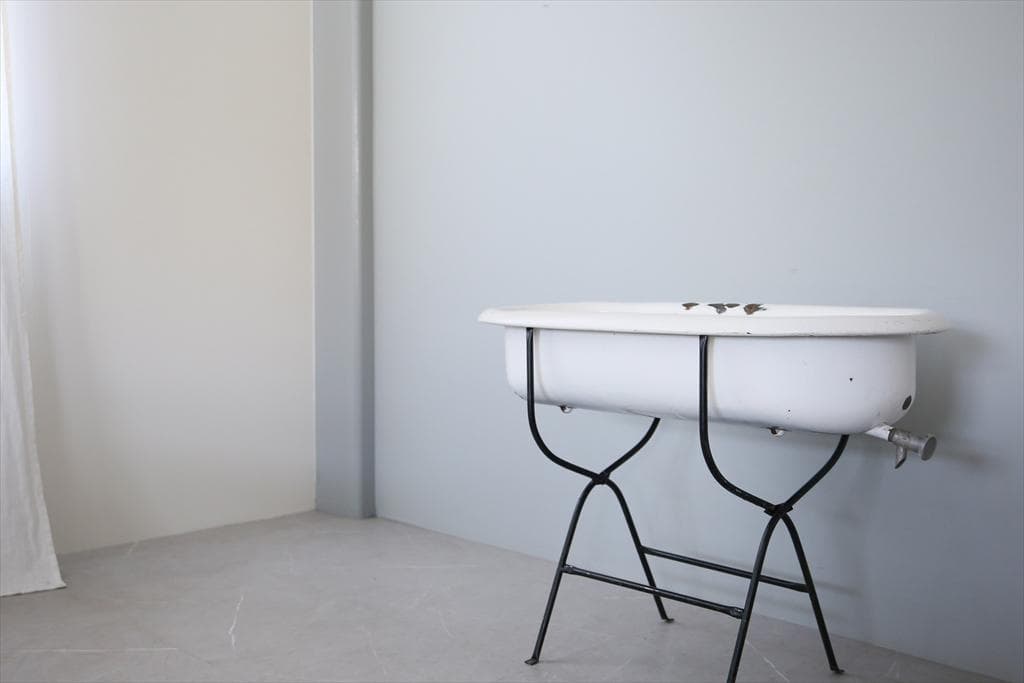 アンティーク琺瑯製ベビーバス/ホーロー/風呂/プランター花器(73-186-11