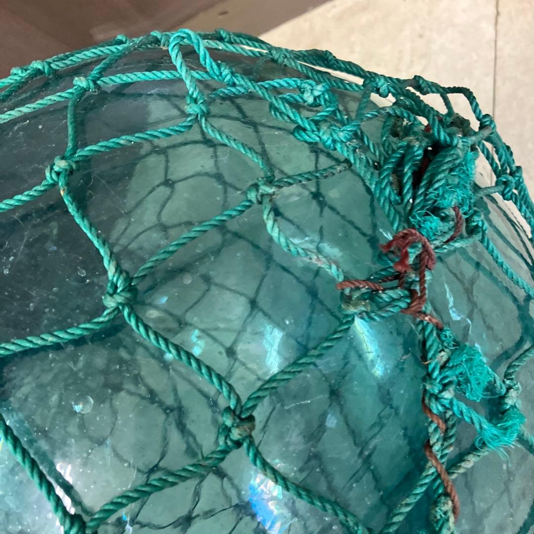 A-3 【大型】ガラス製 浮き玉 浮き球 漁具 網付き レトロ アンティーク