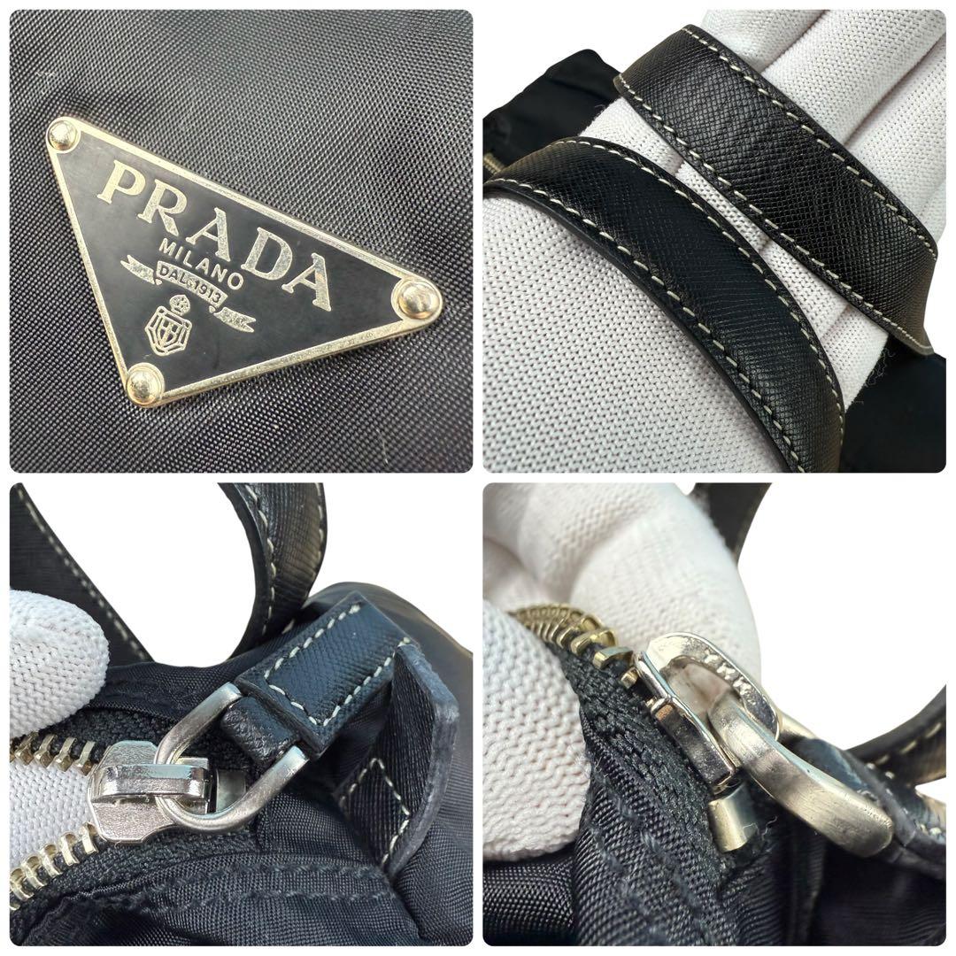 【美品】PRADA プラダ ミニボストン ナイロン サフィアーノ 三角ロゴ 黒