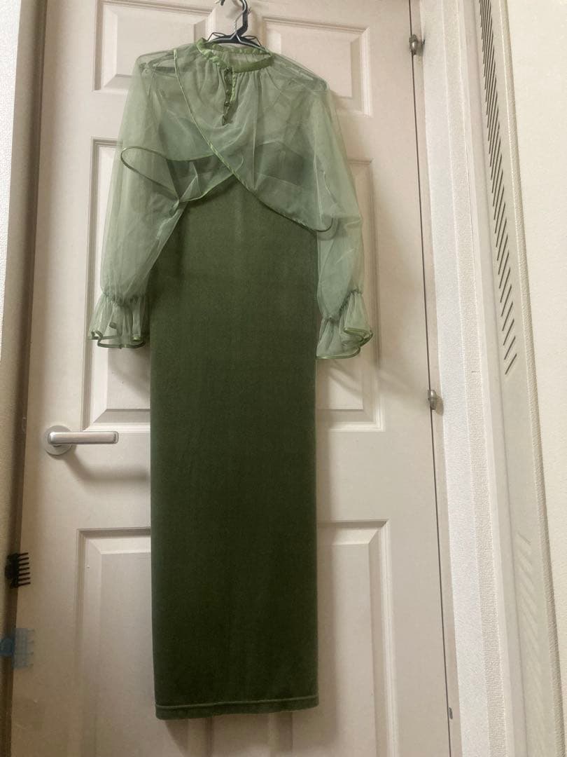 Ameri MANY WAY TULLE VEIL DRESS オリーブグリーン