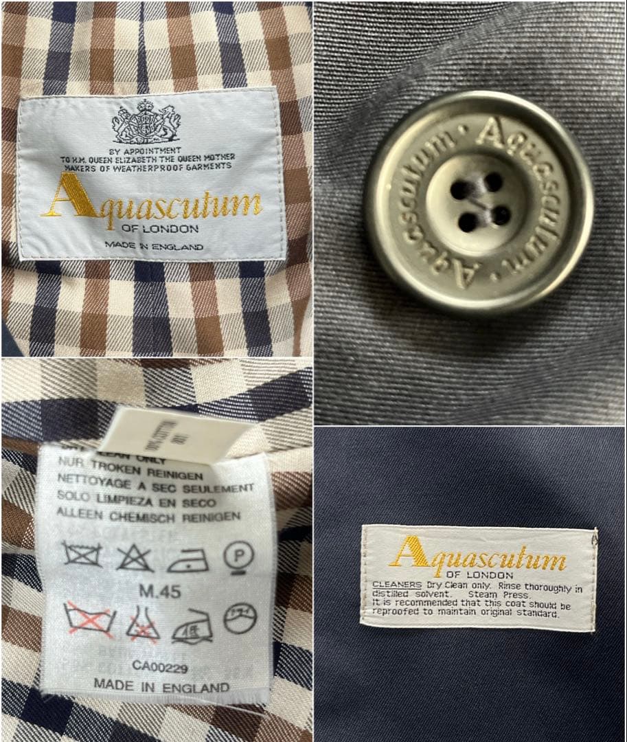 ★アクアスキュータム　トレンチコート　ネイビー　クラブチェック　ベルト