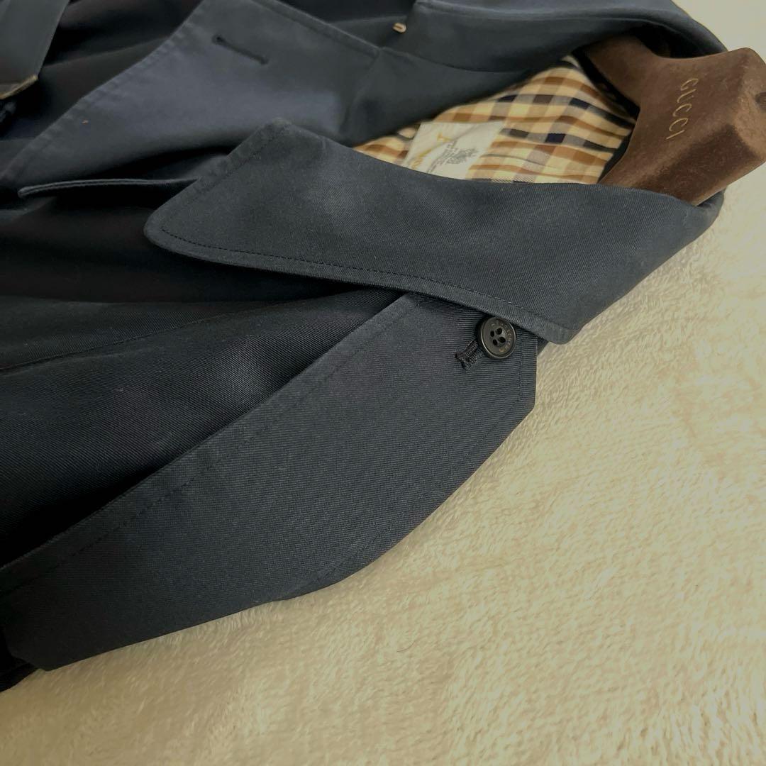 ★アクアスキュータム　トレンチコート　ネイビー　クラブチェック　ベルト