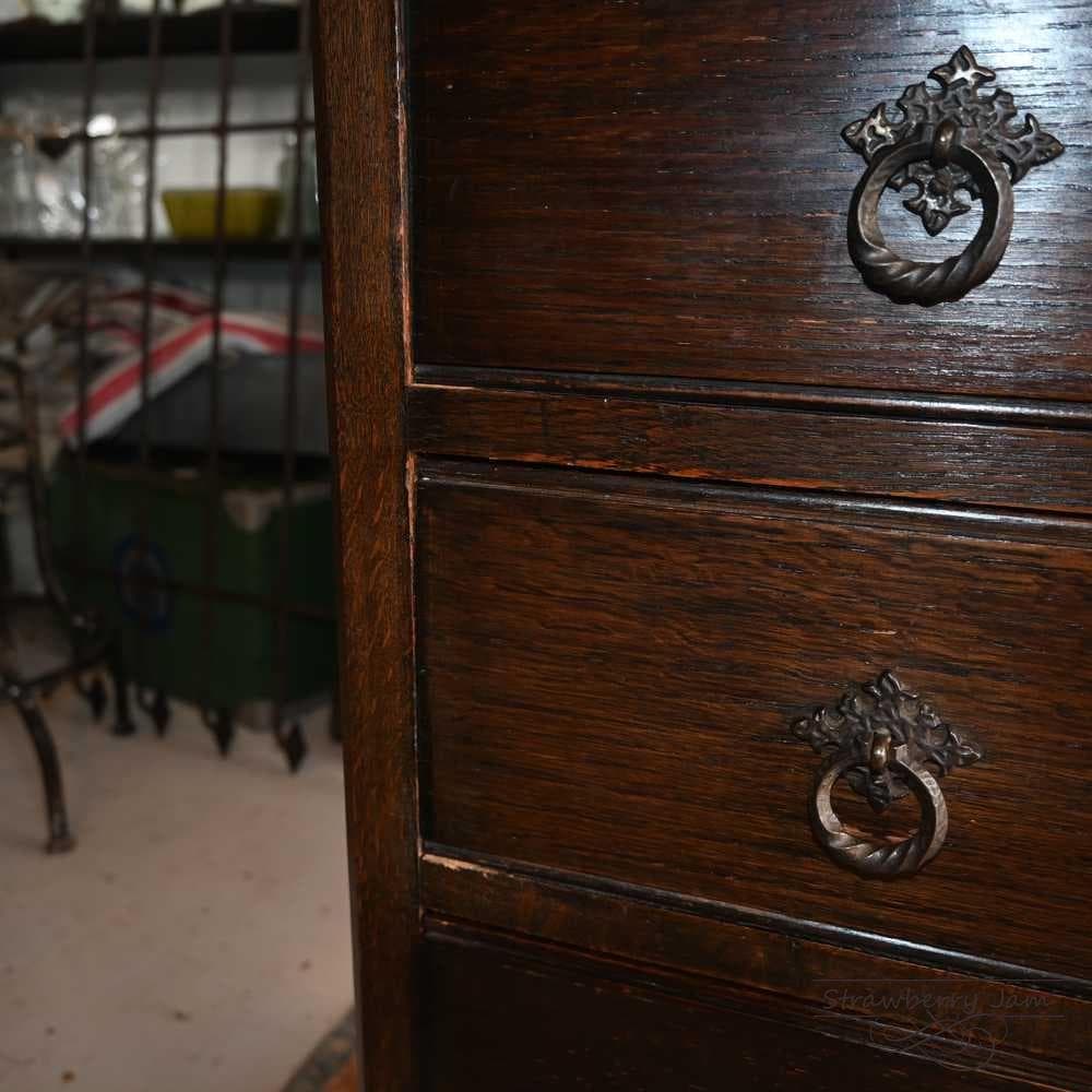 L3710-97 英国アンティーク オーク チェスト 5段 引き出し 収納 什器