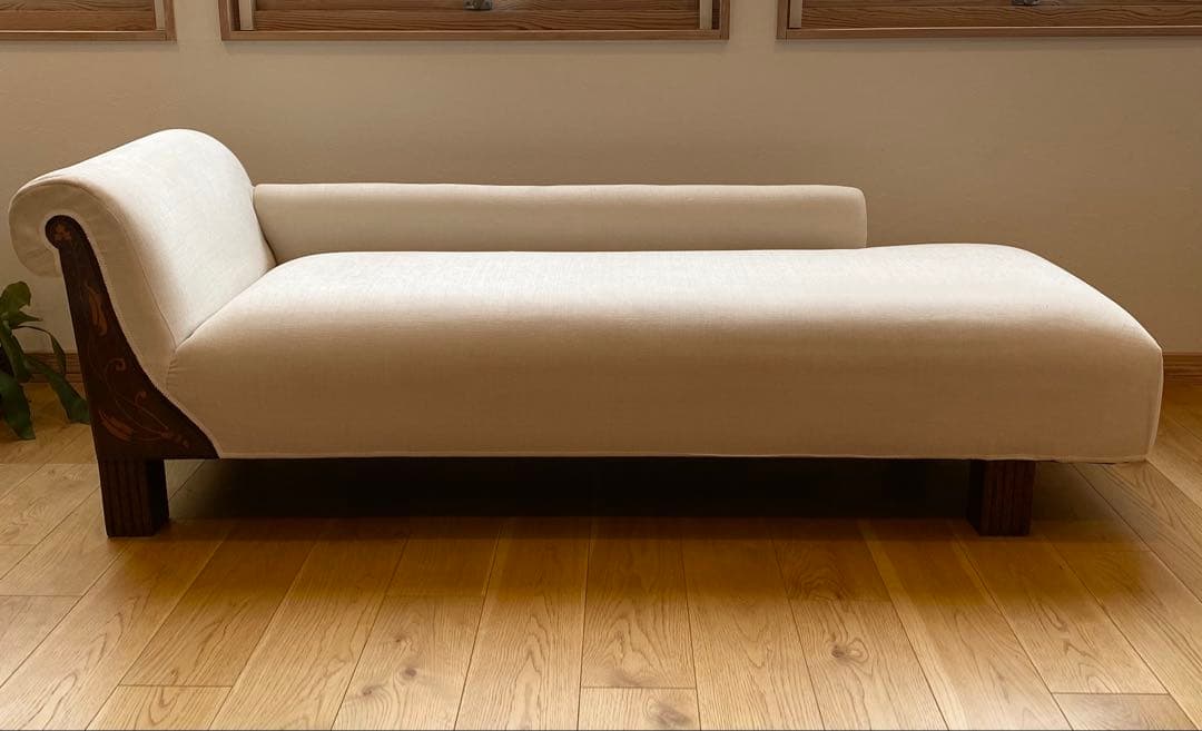 【カウチソファー】アンティーク　クッション、布地張り替え