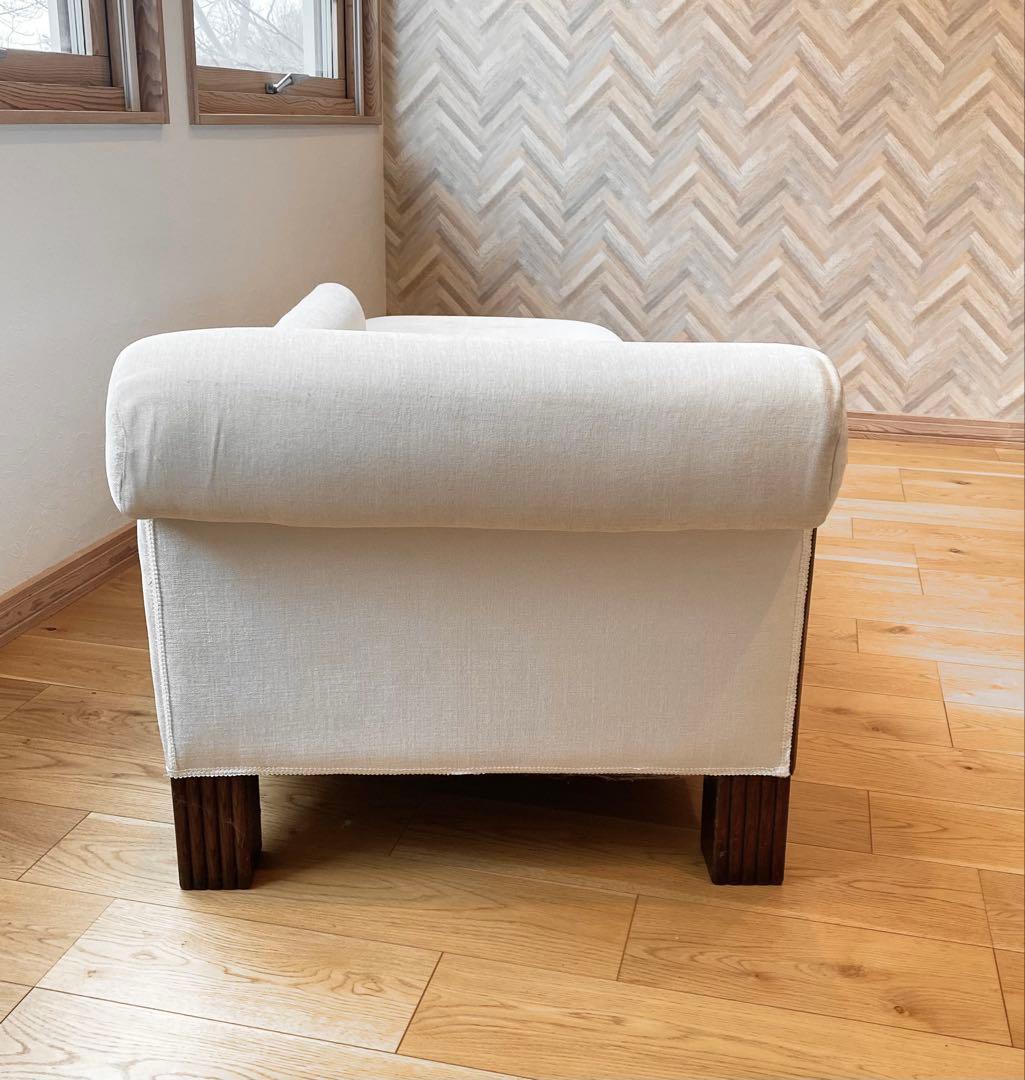 【カウチソファー】アンティーク　クッション、布地張り替え