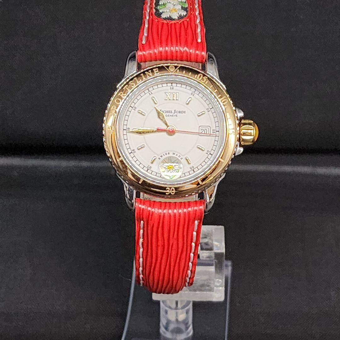 sahara】 ミシェルジョルディ　腕時計　クォーツ　新品電池　花柄　赤