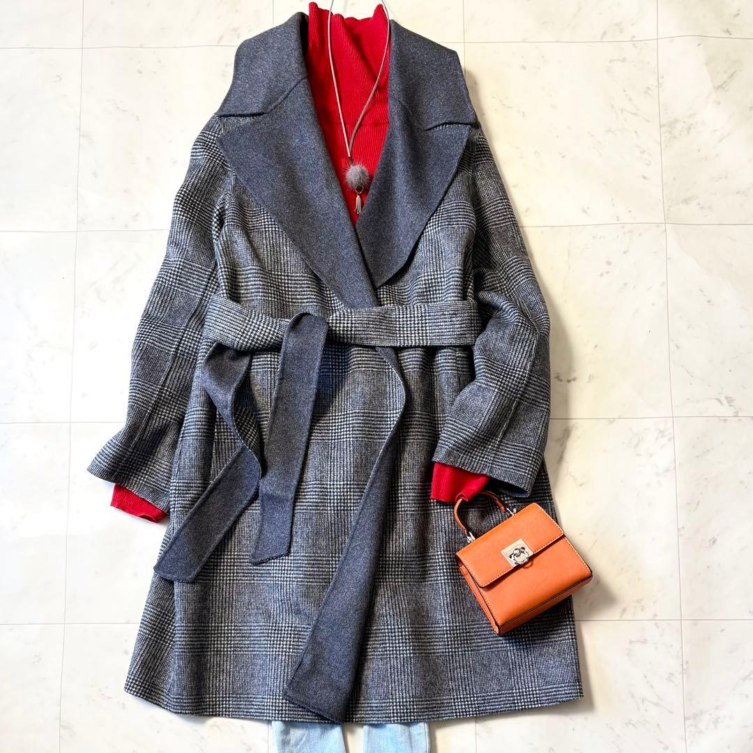 新品同様 ICB 大きいサイズ42 近年 カシミヤ混 ウールリバーコート XL