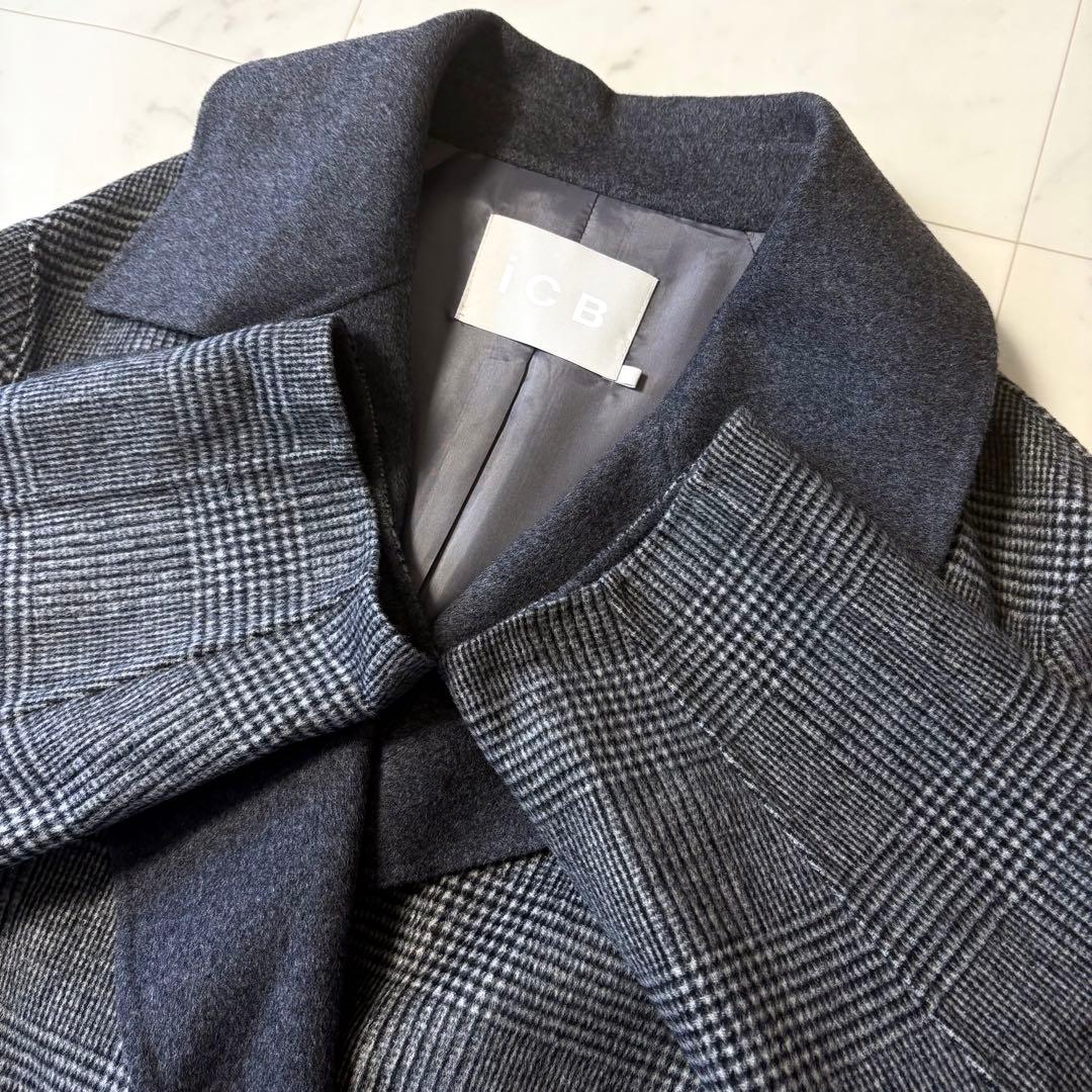 新品同様 ICB 大きいサイズ42 近年 カシミヤ混 ウールリバーコート XL