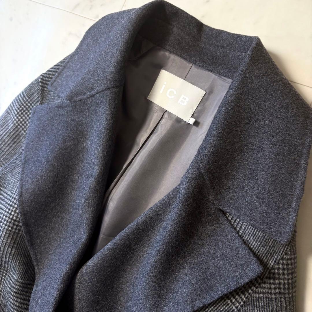 新品同様 ICB 大きいサイズ42 近年 カシミヤ混 ウールリバーコート XL