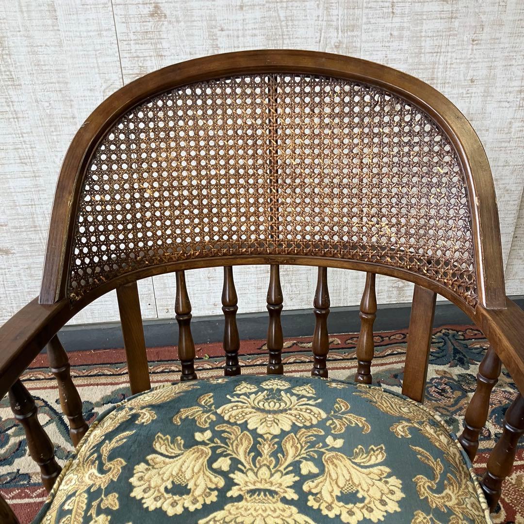 ③ オールドカリモク コロニアル 花柄 ベロア アームチェア ダイニングチェア