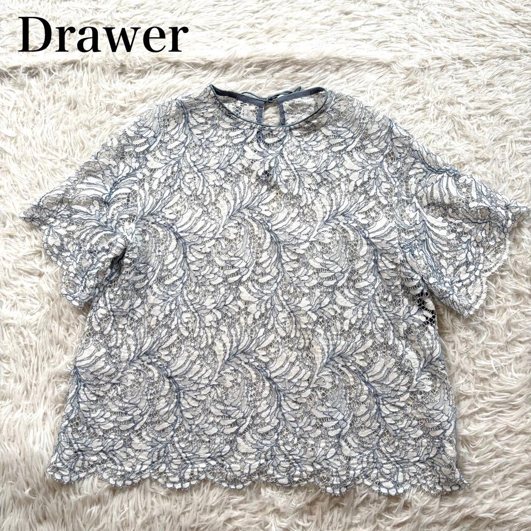 ドゥロワー　レース ショートスリーブ ブラウス リボン　ホワイト　36サイズ
