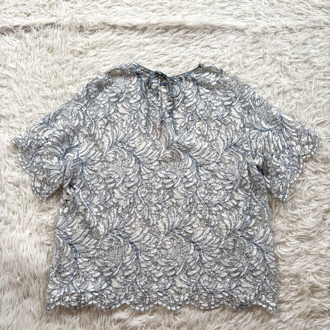 ドゥロワー　レース ショートスリーブ ブラウス リボン　ホワイト　36サイズ