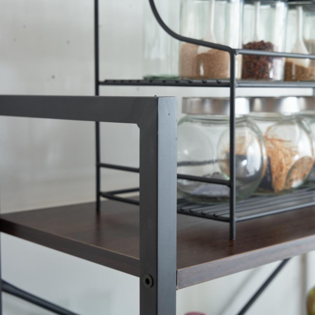 ブラウン　収納ラック 収納木製スリム キッチン本棚 食器棚 レンジ台おしゃれ北欧