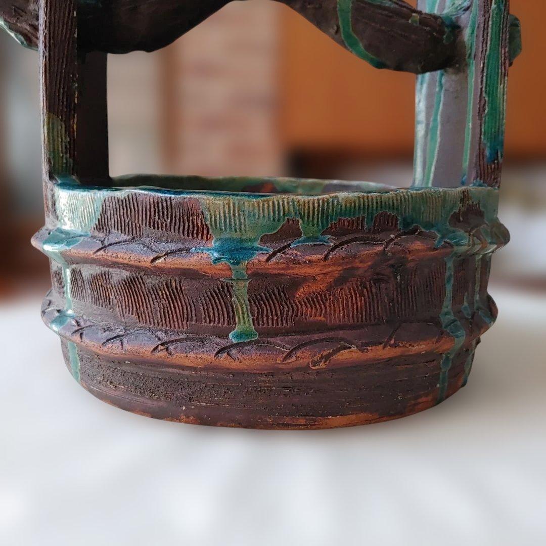花器　置物　装飾品　手桶デザイン昭和ヴィンテージ　骨董品　益子焼