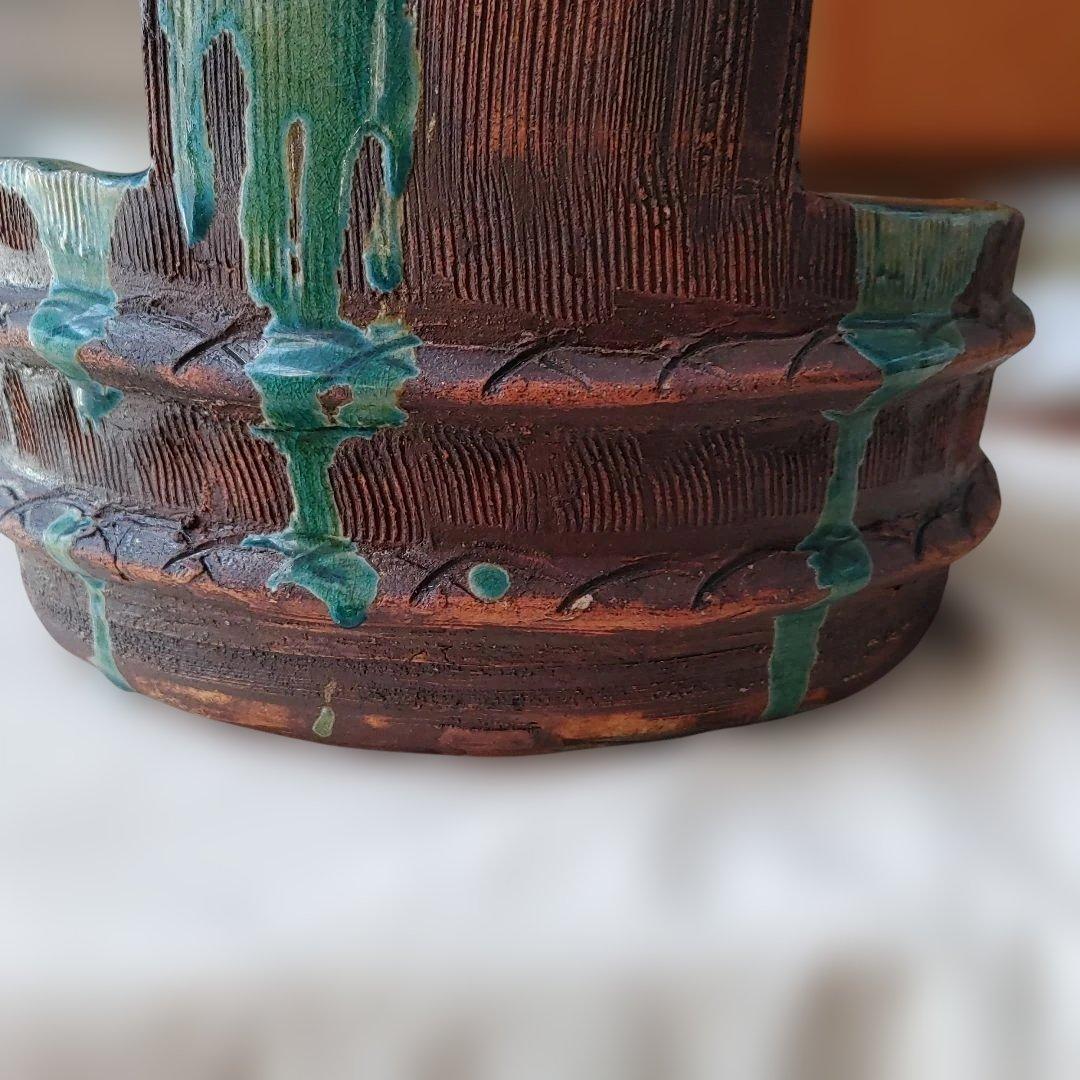 花器　置物　装飾品　手桶デザイン昭和ヴィンテージ　骨董品　益子焼