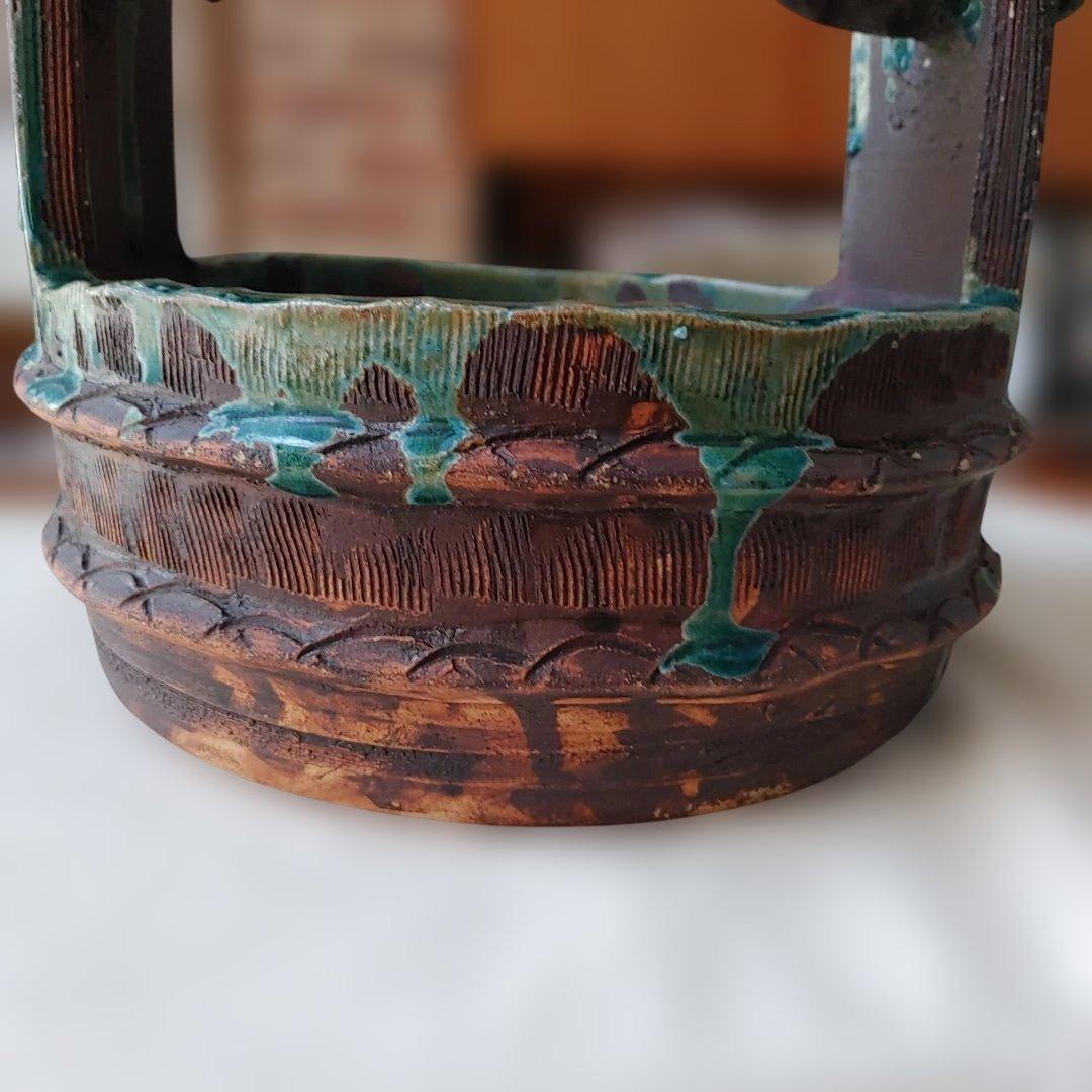 花器　置物　装飾品　手桶デザイン昭和ヴィンテージ　骨董品　益子焼