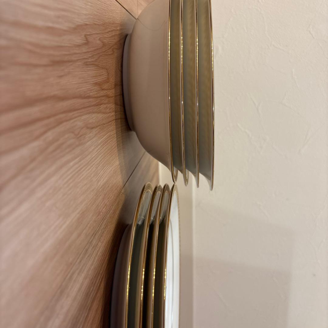 【美品】ノリタケ コンテンポラリー 金彩 格子柄 皿 8枚セット（各4客）