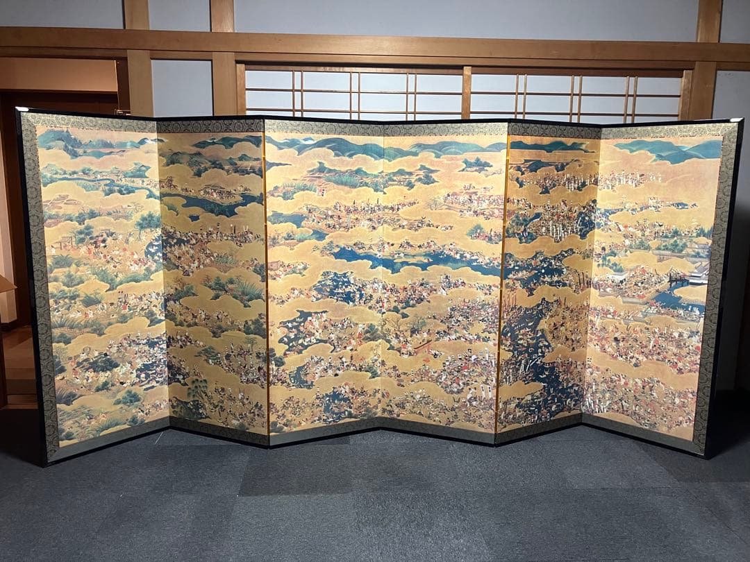 大阪夏の陣図 左隻 屏風 複製 特大 高級 衝立 六曲 侍 武士 和風 日本画