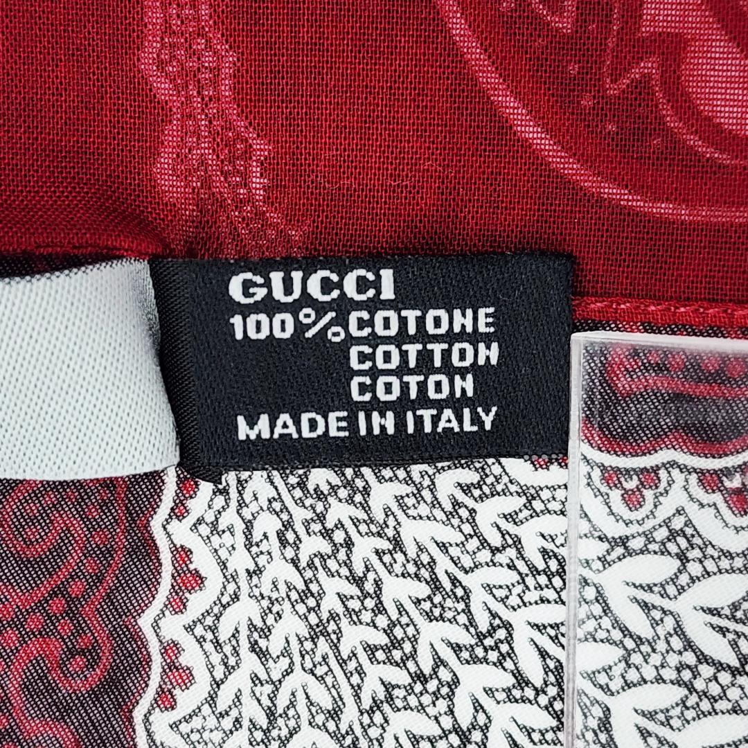 極美品 GUCCI グッチ バンダナ ハンカチ ペイズリー柄 コットン レッド.
