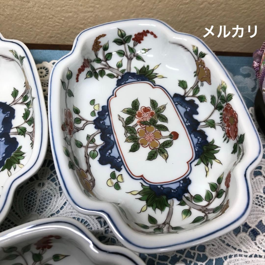 源右衛門窯　染錦草花文　深皿　向付　5客１セット　❀美品❀　ひなまつり