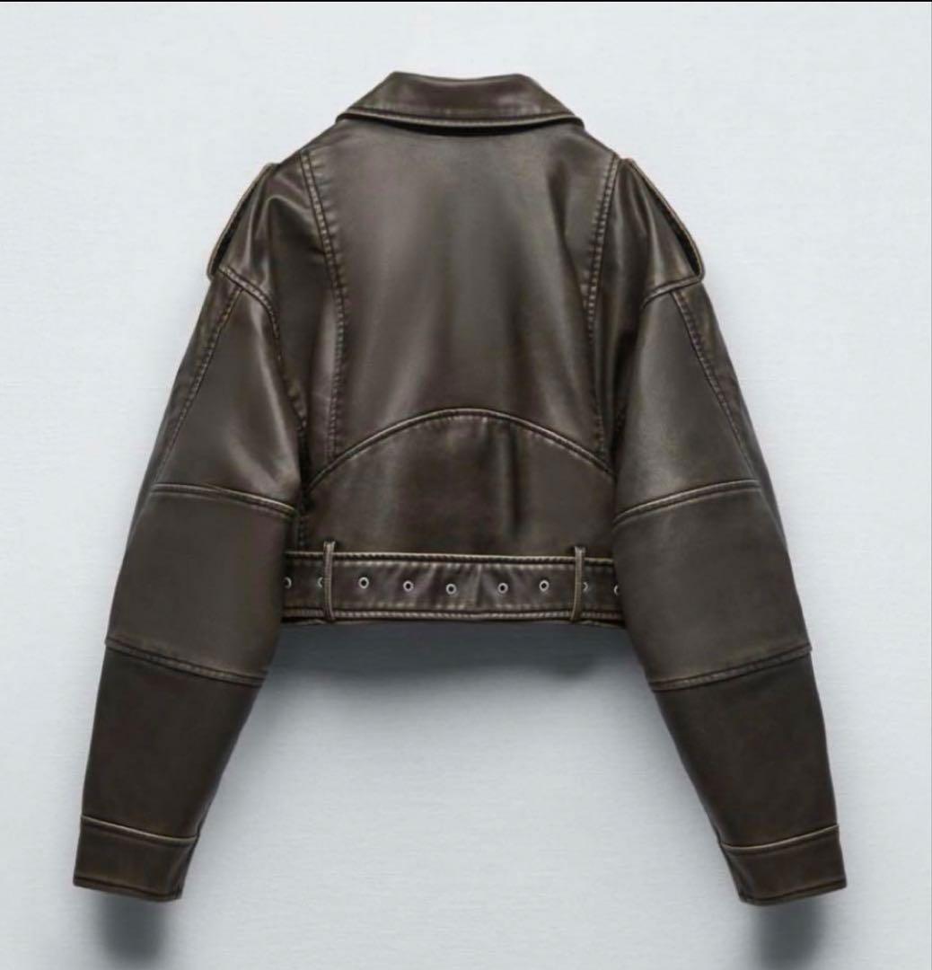 ZARA 新品未使用 ライダースジャケット クロップド丈 フェイクレザー