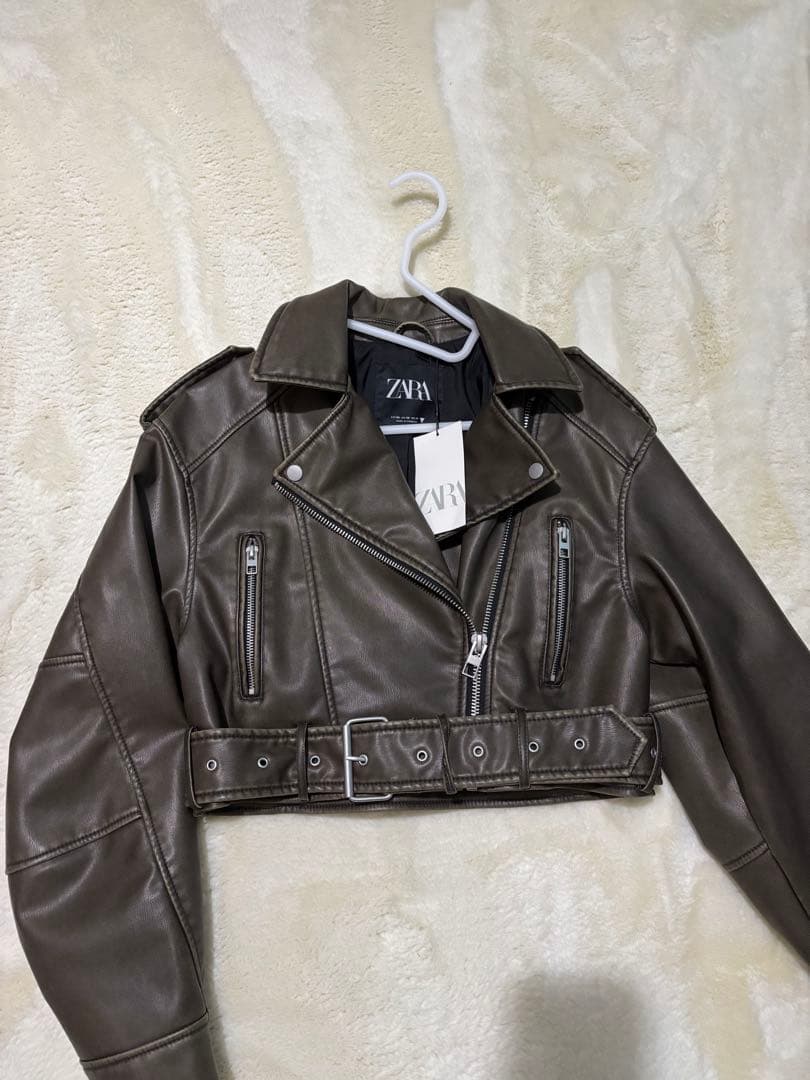 ZARA 新品未使用 ライダースジャケット クロップド丈 フェイクレザー