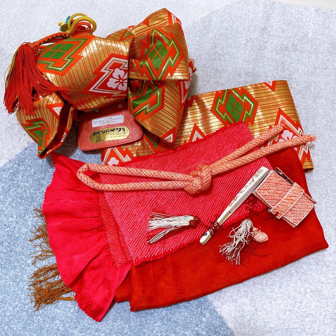 七五三 7歳 正絹 着物 作り帯 バッグ 草履 小物セット 鹿の子