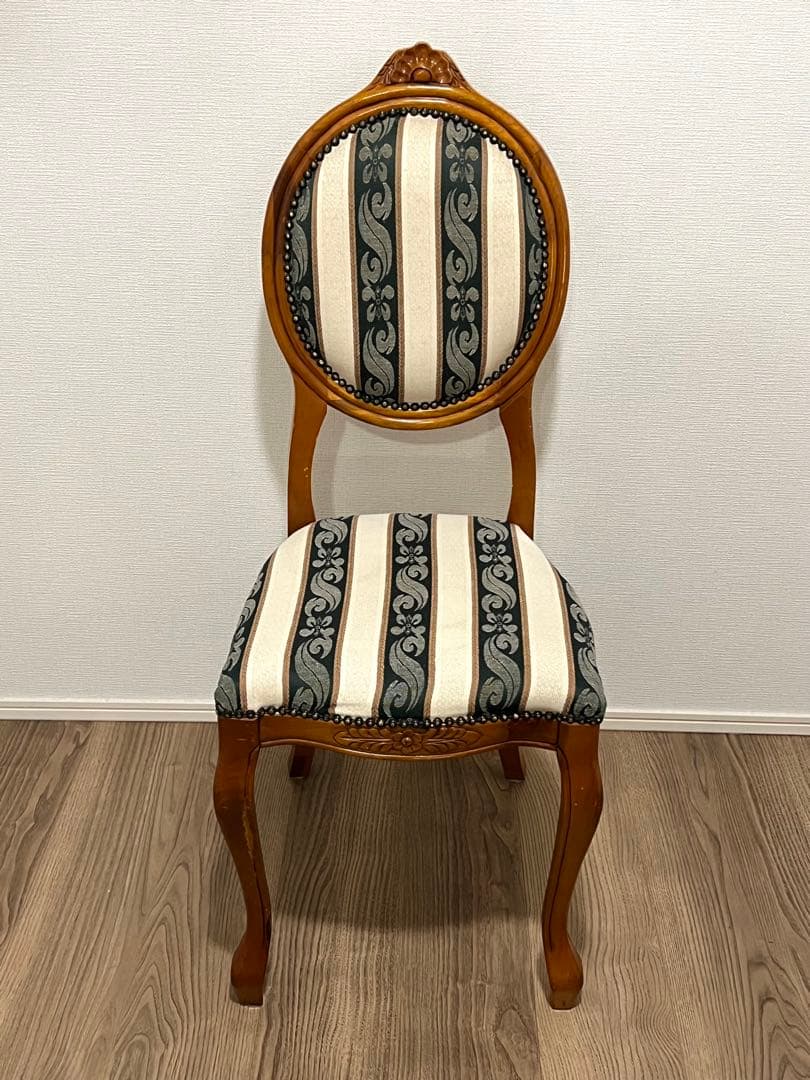 Nさん！アンティーク調 ダイニングチェア猫脚 ストライプ 布張りクラシック