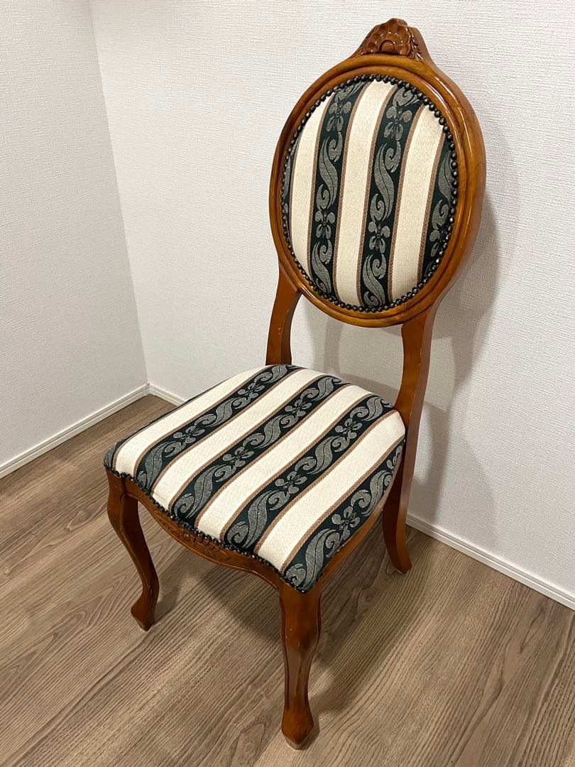 Nさん！アンティーク調 ダイニングチェア猫脚 ストライプ 布張りクラシック