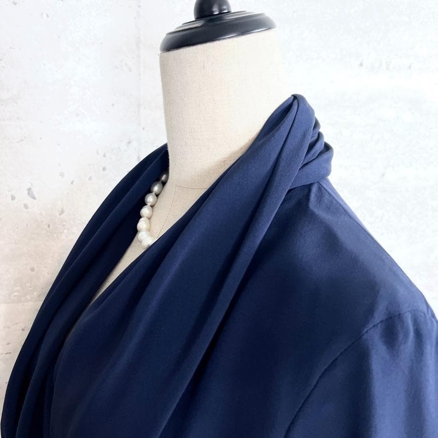 極美品★KITON★シルク★ドレープ★異素材★濃紺★ワンピース