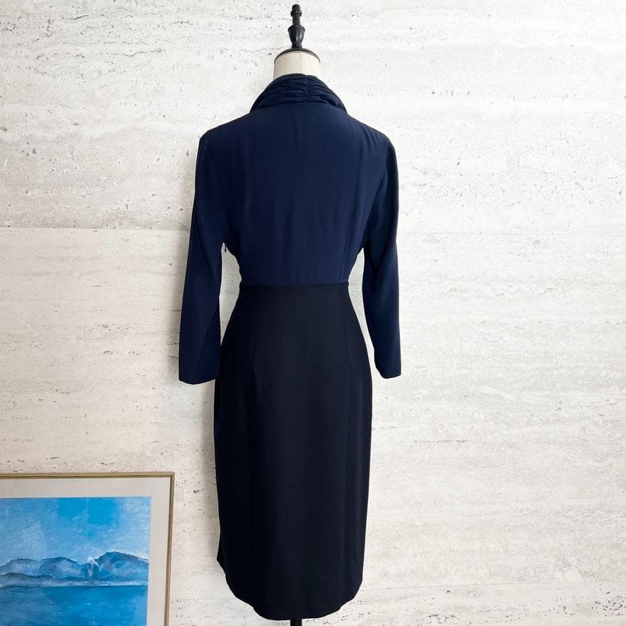 極美品★KITON★シルク★ドレープ★異素材★濃紺★ワンピース