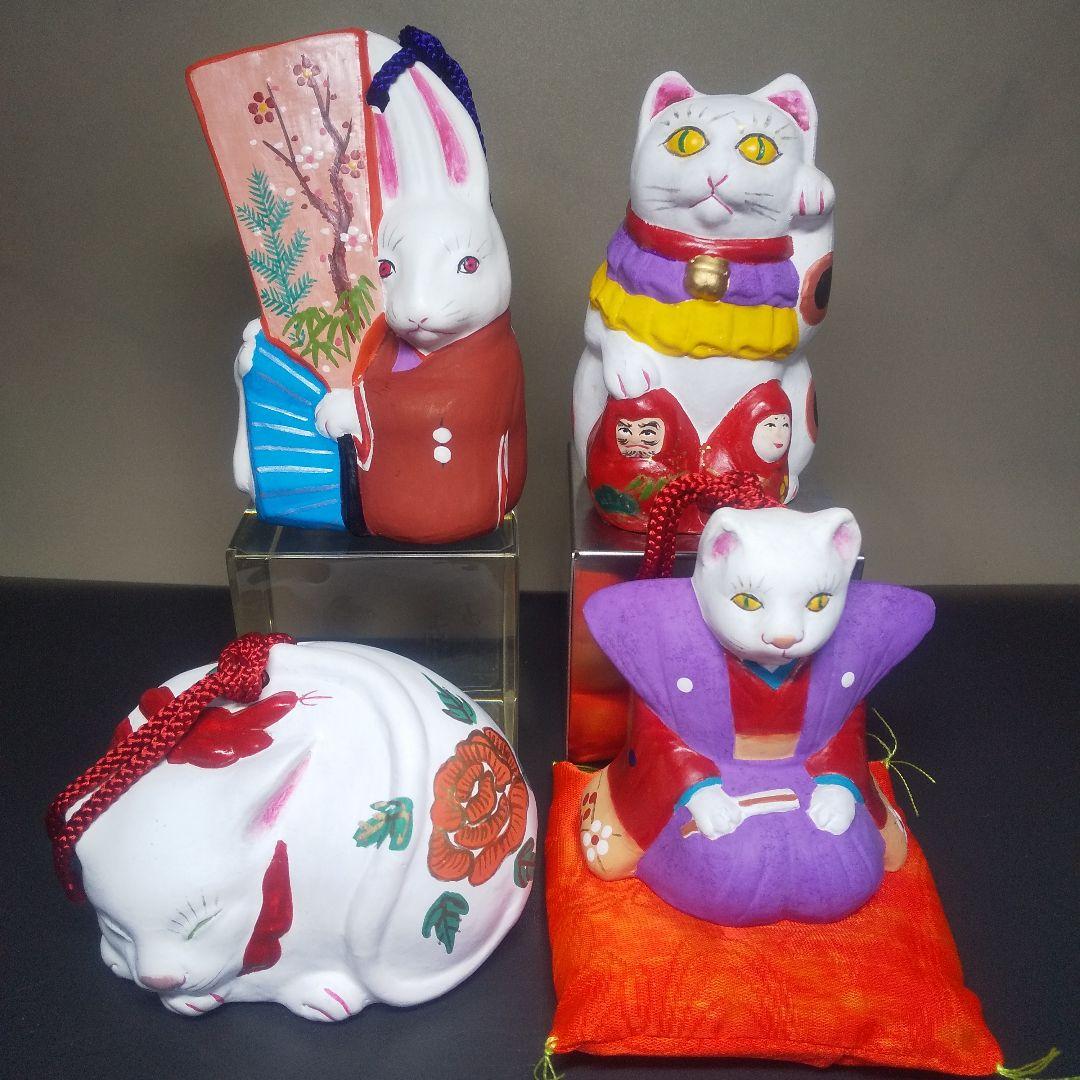 中ノ子勝美 『古型博多人形』ダルマ 招き猫 兎うさぎ 福助 伝統 工芸 置物