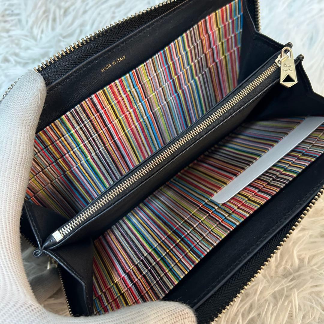 【完売品✨美品/マルチカラー】ポールスミス　ラウンドジップ　長財布　レザー　黒