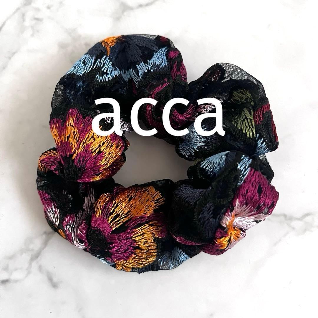 美品　acca アッカ　フローラル フォークロア シュシュ　刺繍