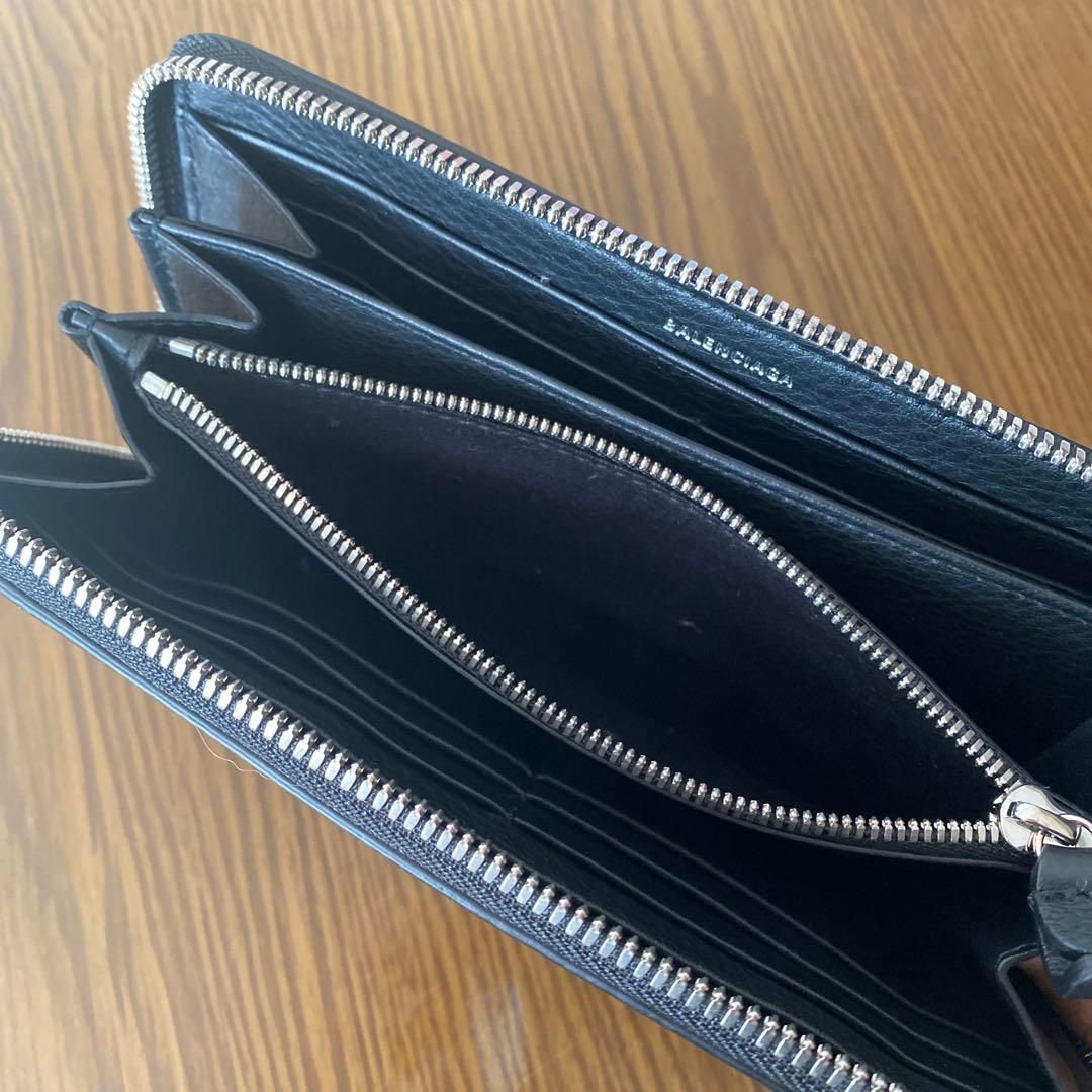 Balenciaga ブラックレザー 長財布 キャンペーンロゴ