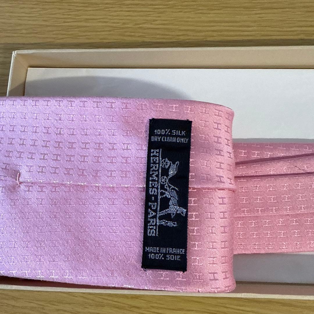HERMES ピンク ネクタイ 100%シルク
