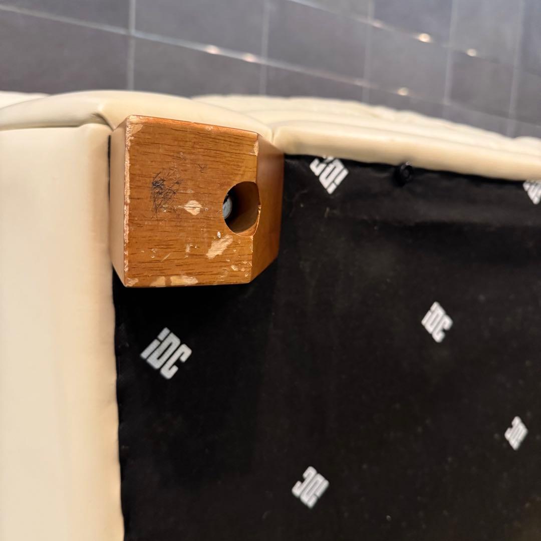 IDC大塚家具 廃盤 2人掛け 半革ソファ アイボリー