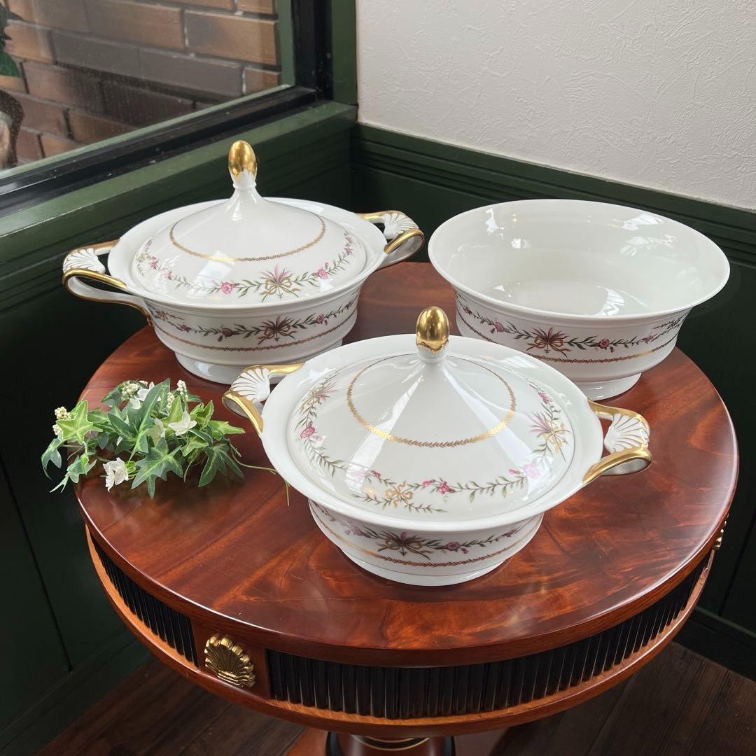 k063 フランス レイノー社製 チュリーン2個・サラダボウル リモージュ磁器