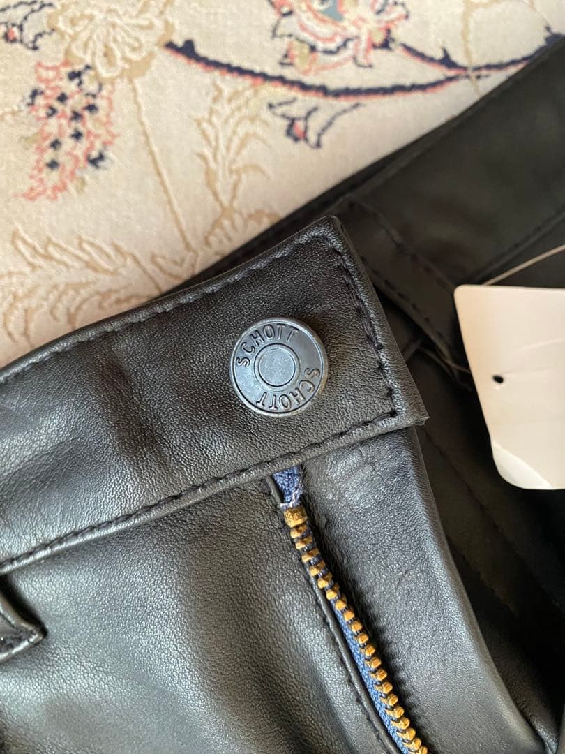 新品未使用Schottブラックレザーパンツ デッドストック 本革 ショットレザー