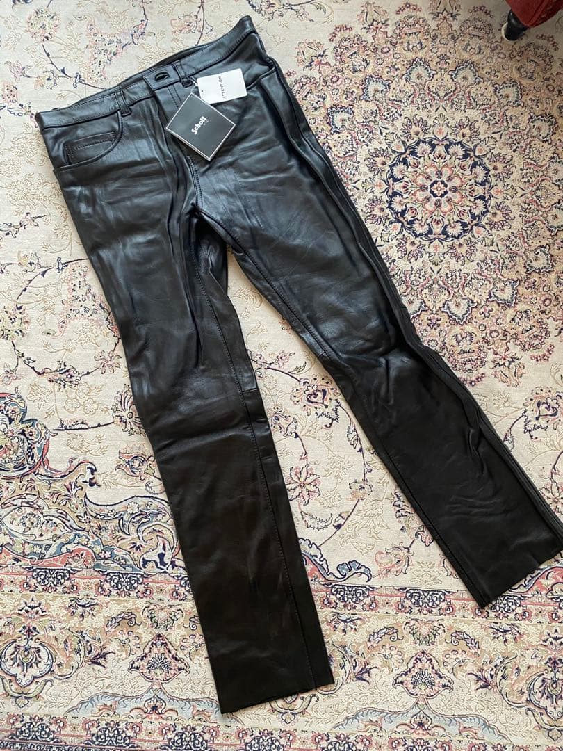 新品未使用Schottブラックレザーパンツ デッドストック 本革 ショットレザー