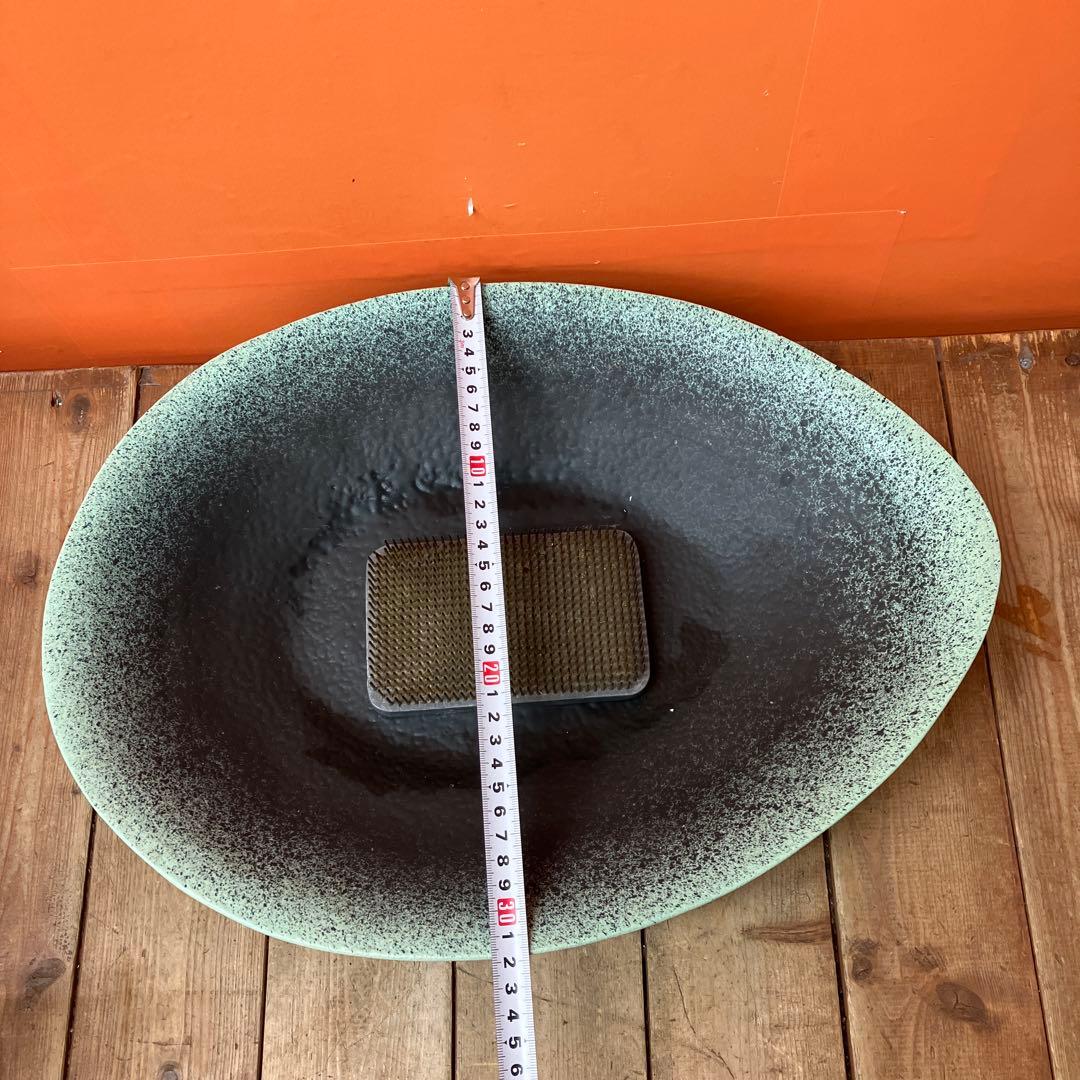 C-壁 陶器製 生け花 オーバル型 花器 水盤 剣山 フラワーベース 花瓶モダン