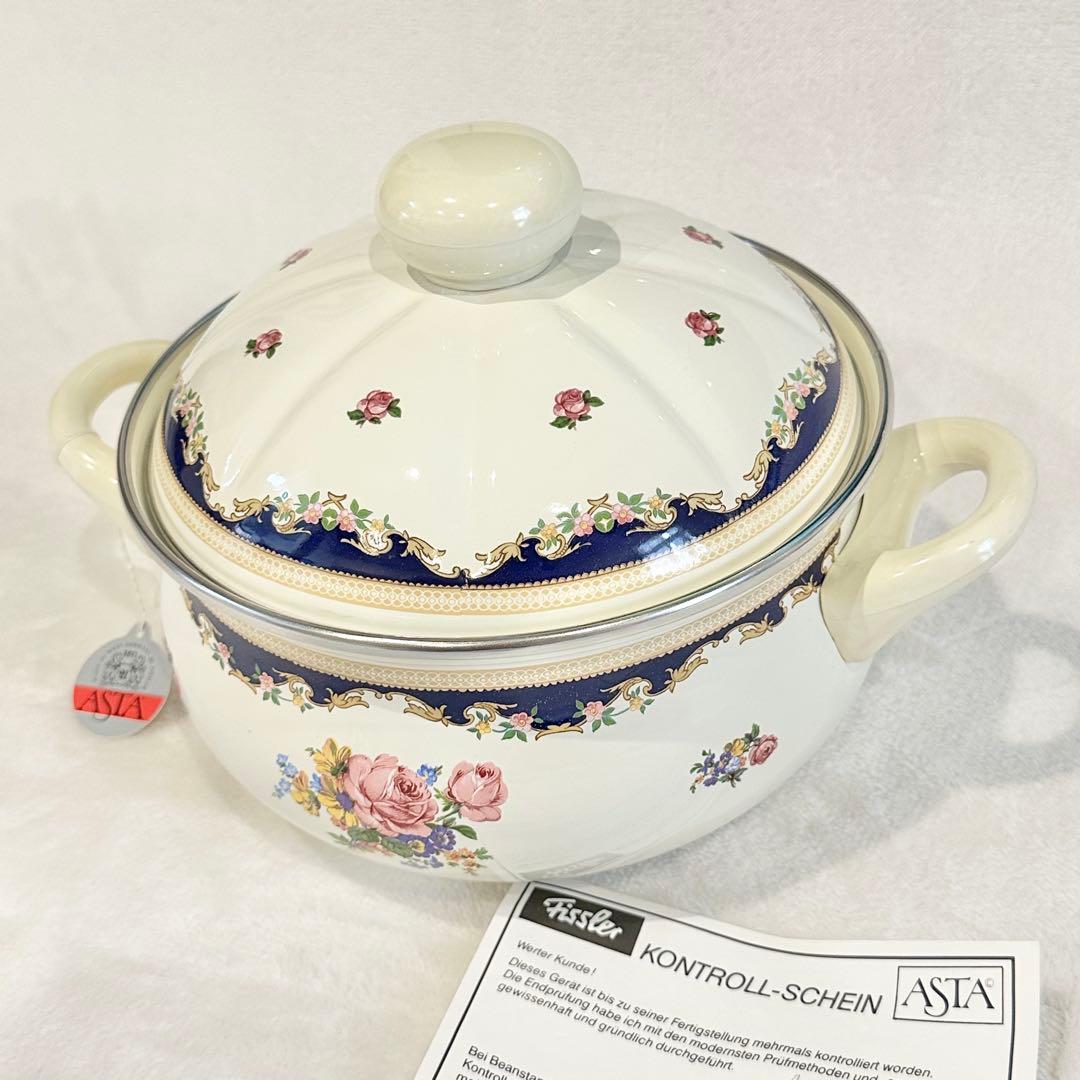 新品　ヴィンテージ鍋　西ドイツ製ASTA（現フィスラー）ホーロー両手鍋