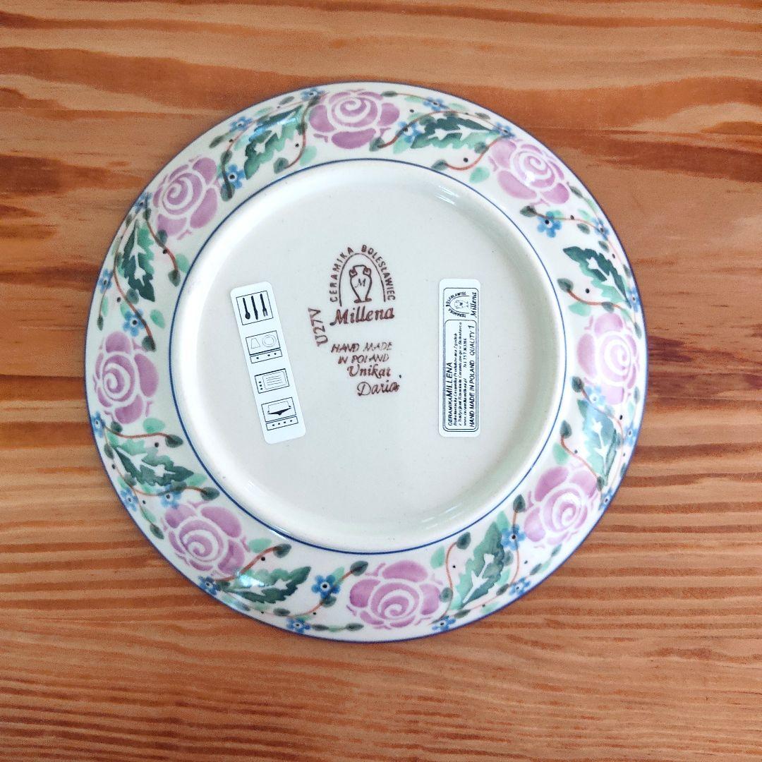 新品　紫のバラ模様　プレート　サイズ違い2枚　ポーランド食器　ツェラミカミレナ社