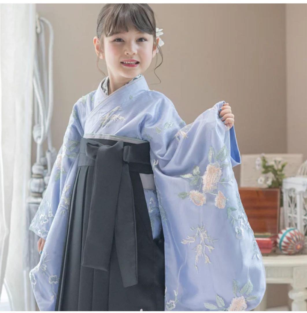 【risa】花柄刺繍チュールレース袴セット⭐︎ブルー黒袴　120㎝